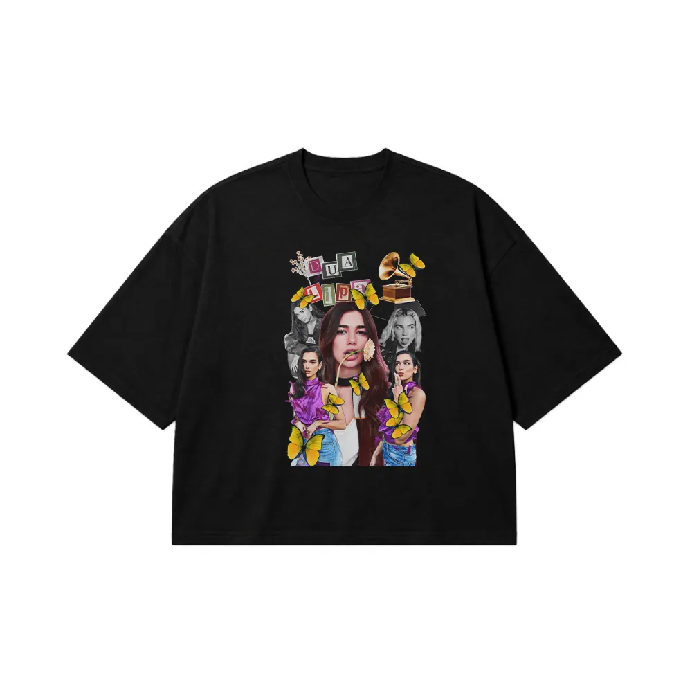 تیشرت باکسی دوآ لیپا طرح گل (Dua Lipa) کد 25125