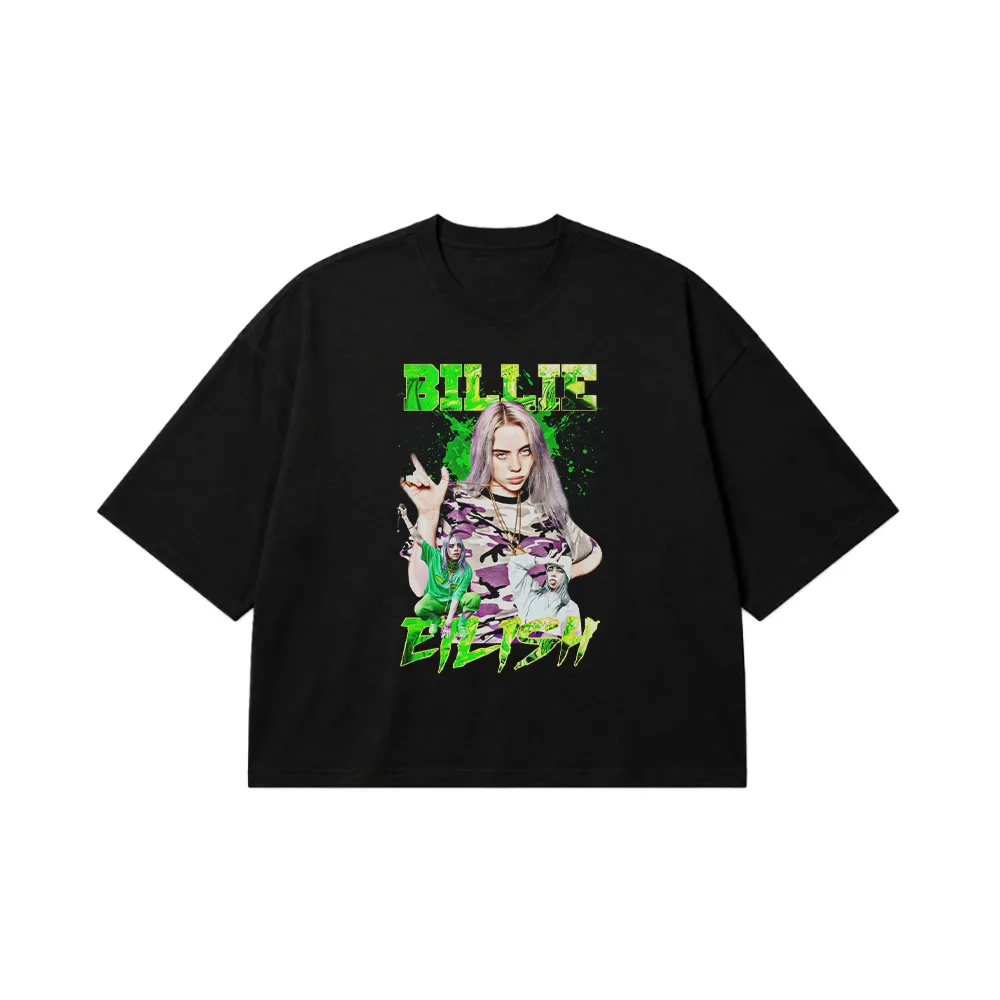 تیشرت باکسی بیلی آیلیش طرح کاموفلاژ بنفش (Billie Eilish) کد 25162