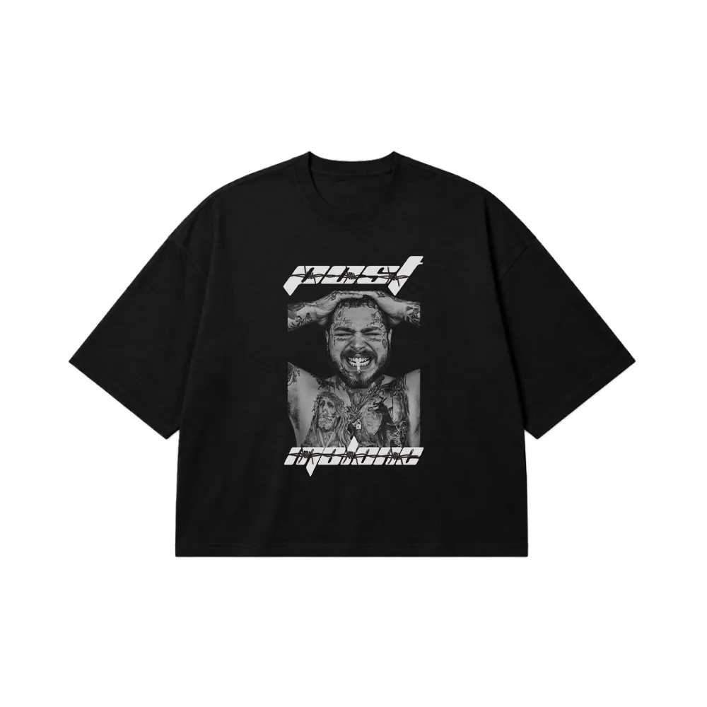 تیشرت باکسی پست مالون طرح سیاه و سفید (Post Malone) کد 25183
