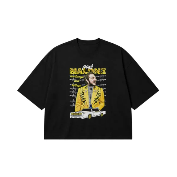 تیشرت باکسی پست مالون طرح کت زرد (Post Malone) کد 25184