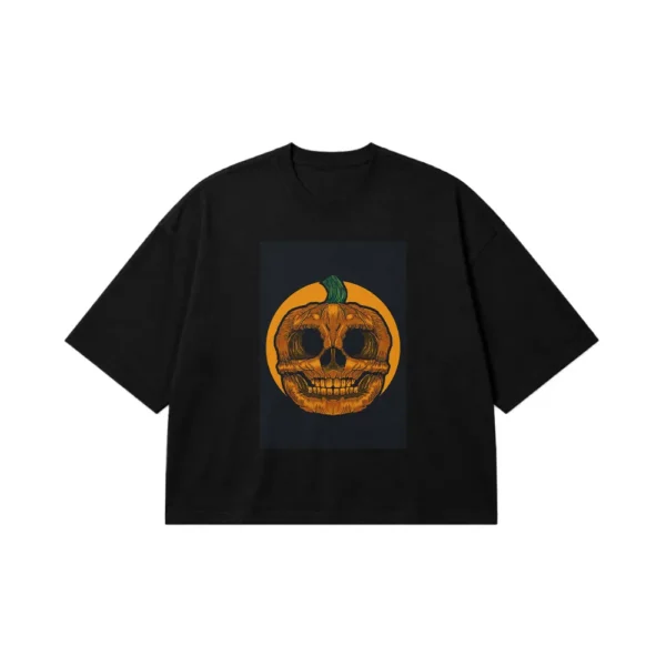 تیشرت باکسی کدو تنبل طرح جمجمه (Pumpkin Skull) کد 26215