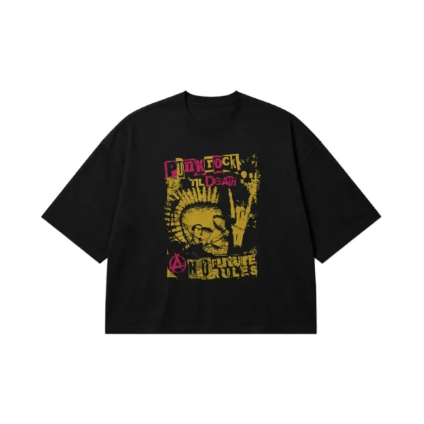 تیشرت باکسی جمجمه طرح Punk Rock Til Death کد 26225