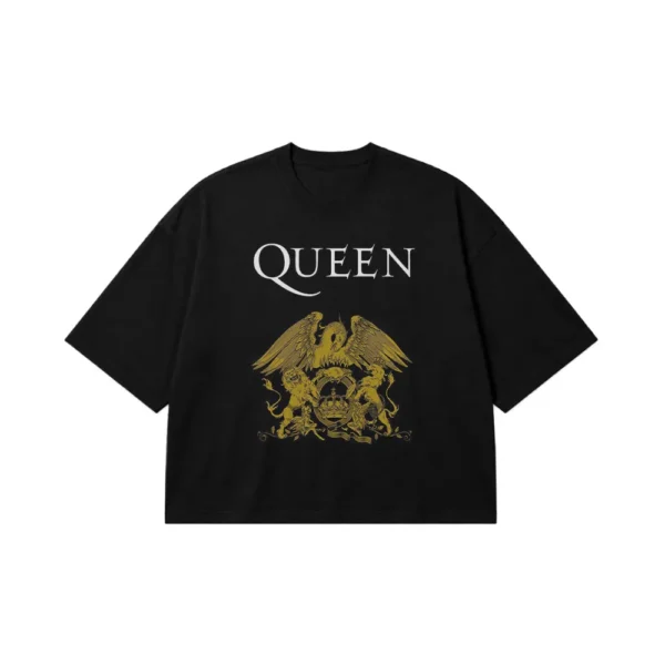 تیشرت باکسی کویین طرح نشان طلایی (Queen) کد 26255