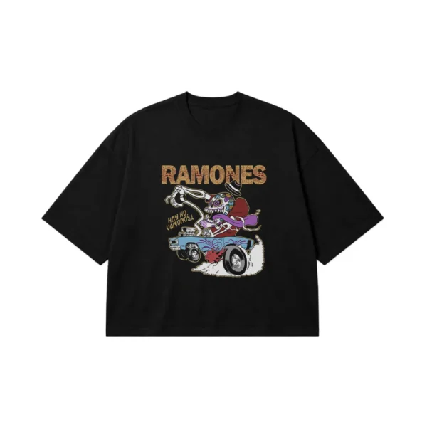 تیشرت باکسی رامونز طرح ماشین و جمجمه (Ramones) کد 26327
