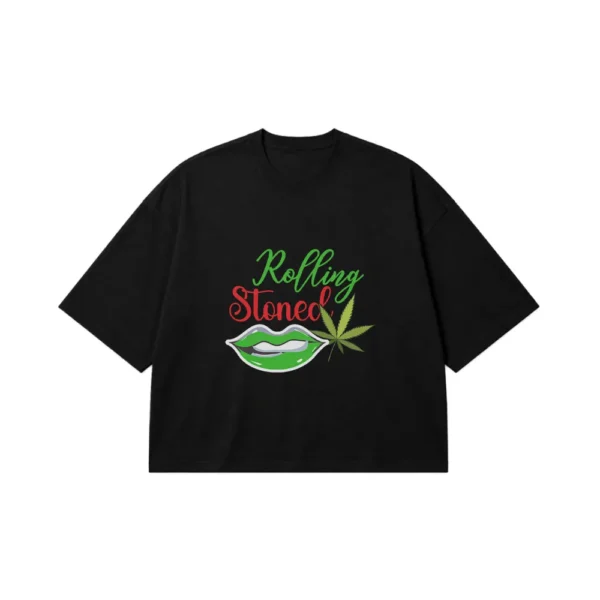 تیشرت باکسی طرح لب و برگ Rolling Stoned کد 26853