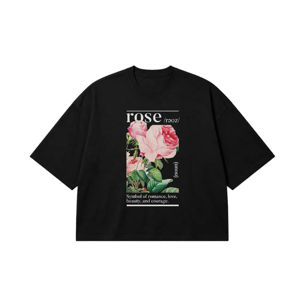 تیشرت باکسی گل رز طرح دیکشنری Rose کد 26882