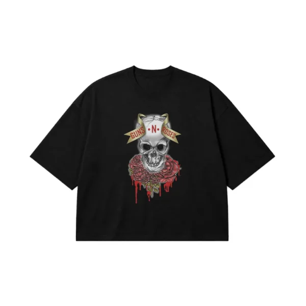 تیشرت باکسی گانز اند رزز طرح جمجمه و گل رز (Guns N' Roses) کد 26894