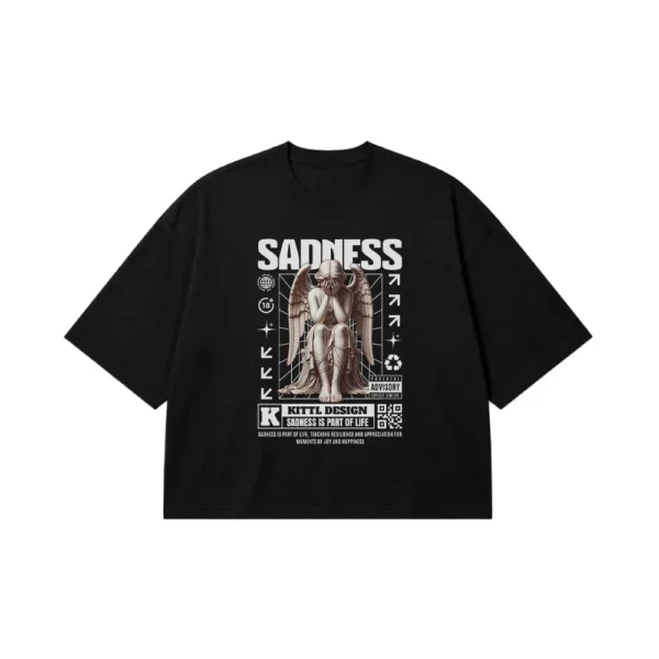 تیشرت باکسی مجسمه فرشته نشسته طرح Sadness کد 26973