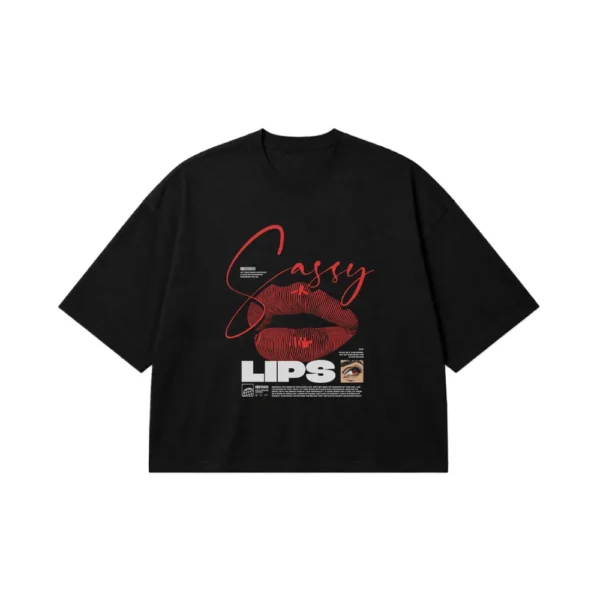 تیشرت باکسی طرح لب قرمز Sassy Lips کد 27097
