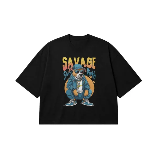 تیشرت باکسی سگ کارتونی طرح Savage Since Birth کد 27127