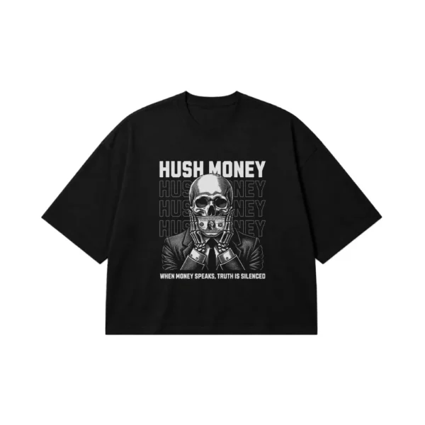 تیشرت باکسی جمجمه طرح Hush Money کد 27593