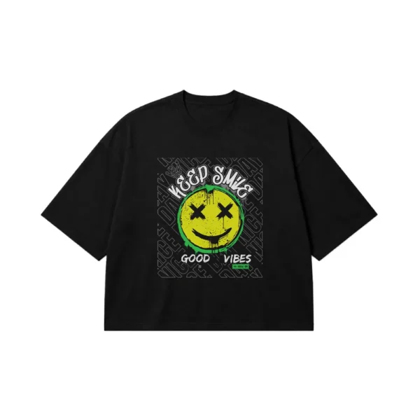 تیشرت باکسی اسمایلی طرح Keep Smile Good Vibes کد 28192