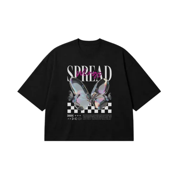 تیشرت باکسی پروانه طرح بال‌ها Spread Wings کد 28208