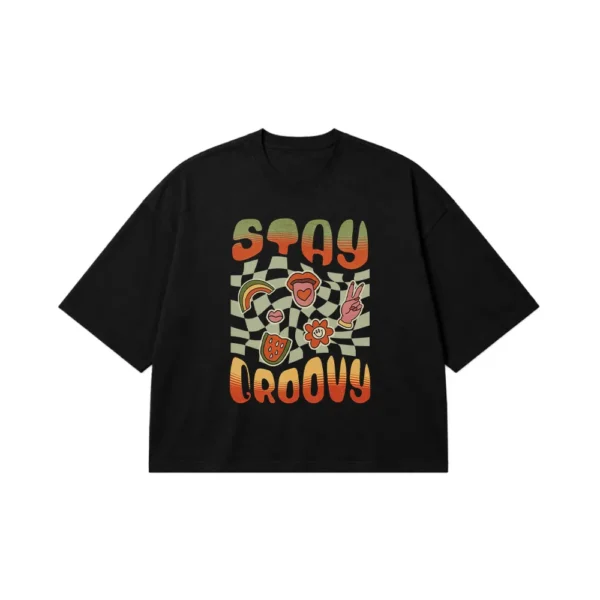 تیشرت باکسی رترو طرح Stay Groovy کد 28368