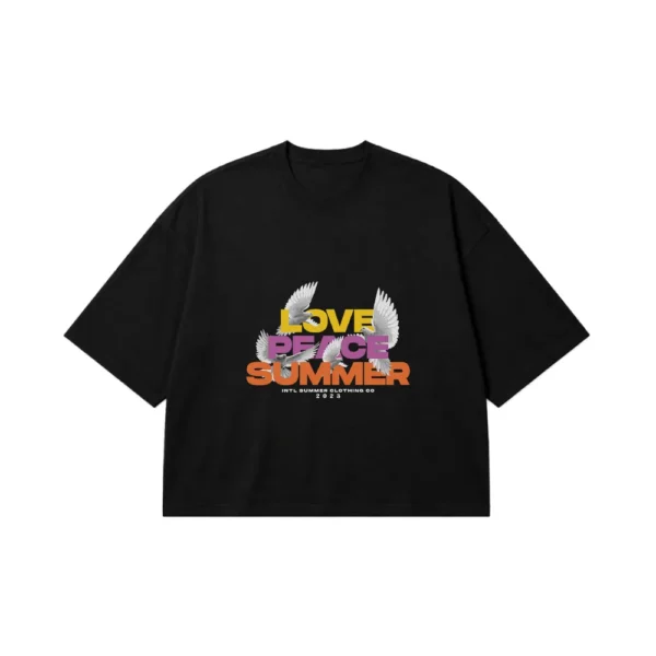 تیشرت باکسی تابستانی طرح Love Peace Summer کد 28626