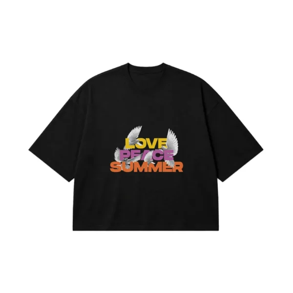تیشرت باکسی تابستانی طرح Love Peace Summer کد 28627