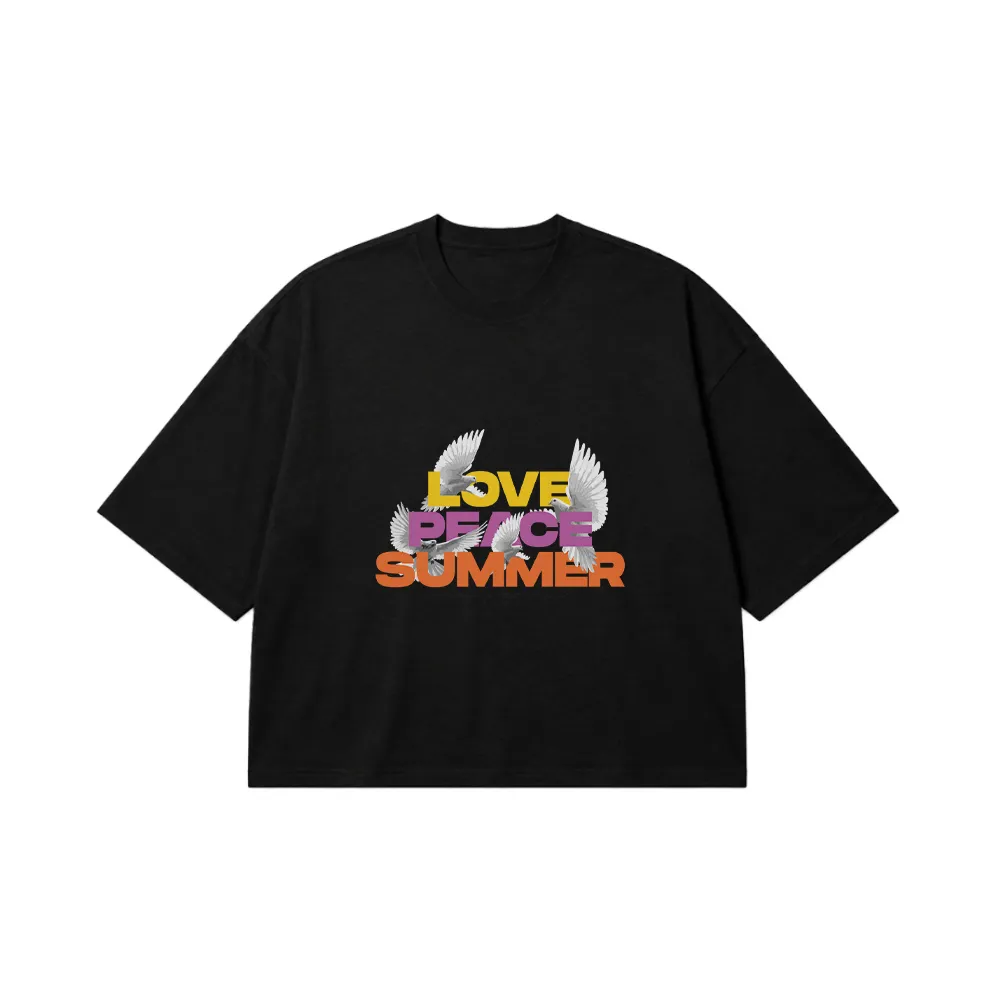 تیشرت باکسی تابستانی طرح Love Peace Summer کد 28627