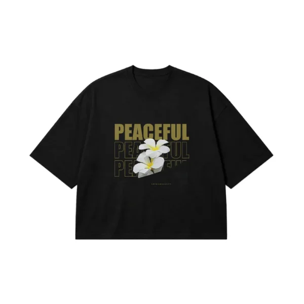 تیشرت باکسی گل سفید مینیمال طرح Peaceful کد 28723