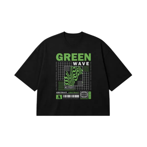 تیشرت باکسی آبستره طرح Green Wave کد 28786