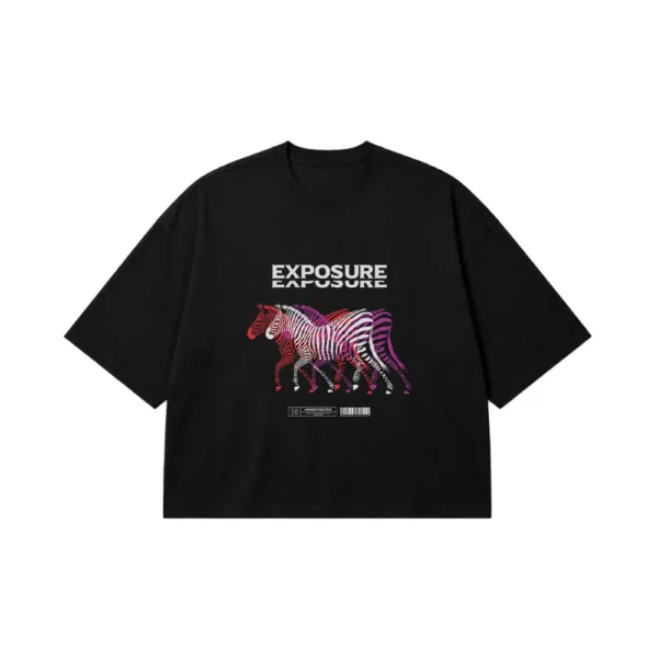 تیشرت باکسی گورخر رنگی طرح Exposure کد 28840