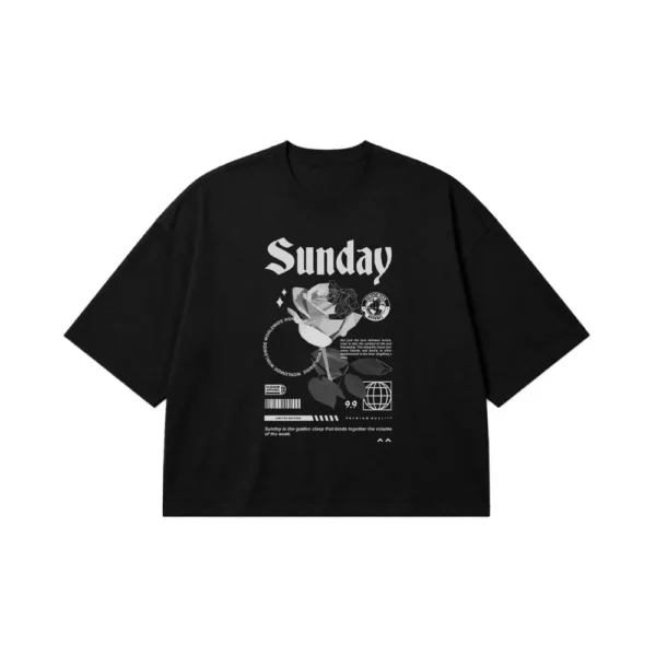 تیشرت باکسی گل رز طرح Sunday کد 28922