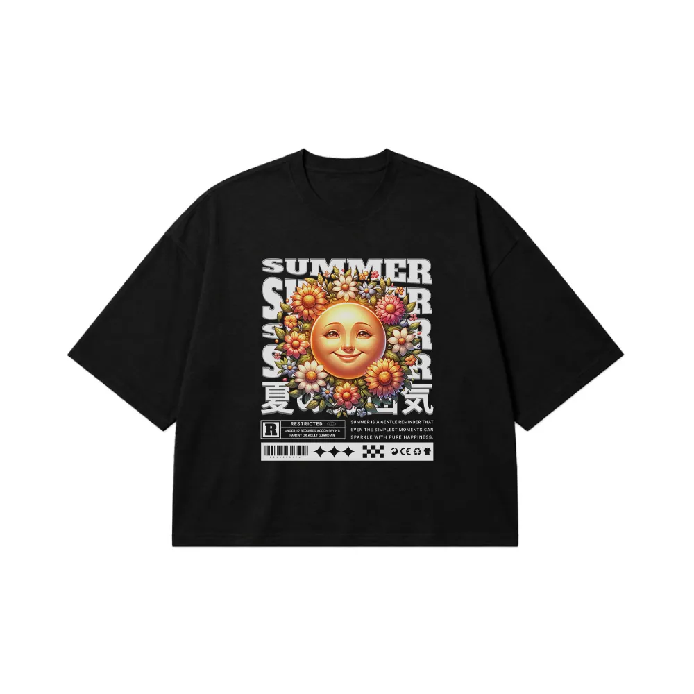تیشرت باکسی تابستانی گل آفتابگردان طرح Summer کد 29035