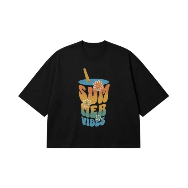 تیشرت باکسی تابستانی نوشیدنی طرح Summer Vibes کد 29056