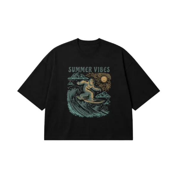 تیشرت باکسی تابستانی خرس موج‌سوار طرح Summer Vibes کد 29059