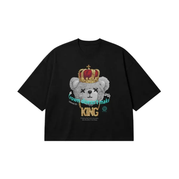 تیشرت باکسی خرس تاج‌دار طرح Crown Doesn’t Make King کد 29283