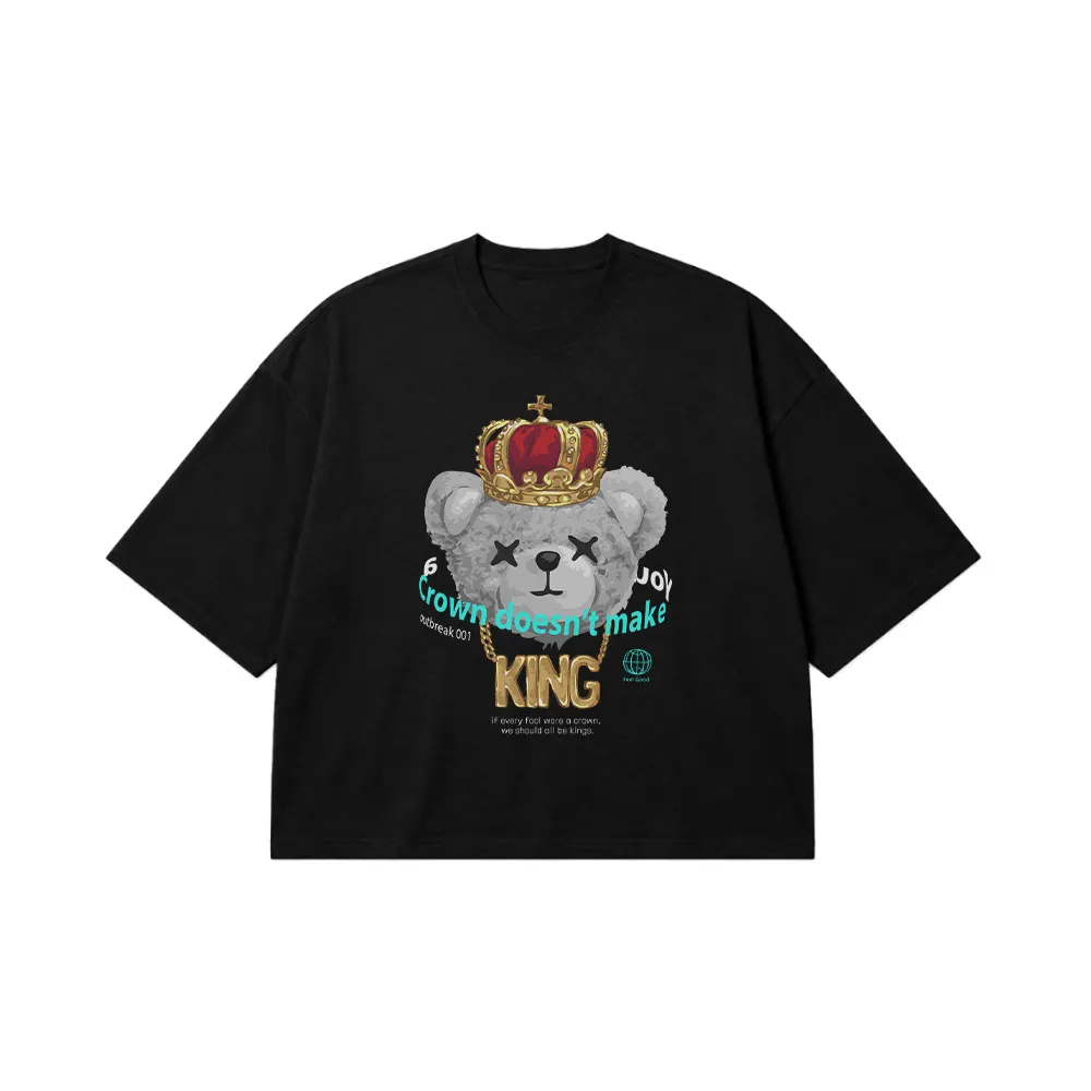 تیشرت باکسی خرس تاج‌دار طرح Crown Doesn’t Make King کد 29283