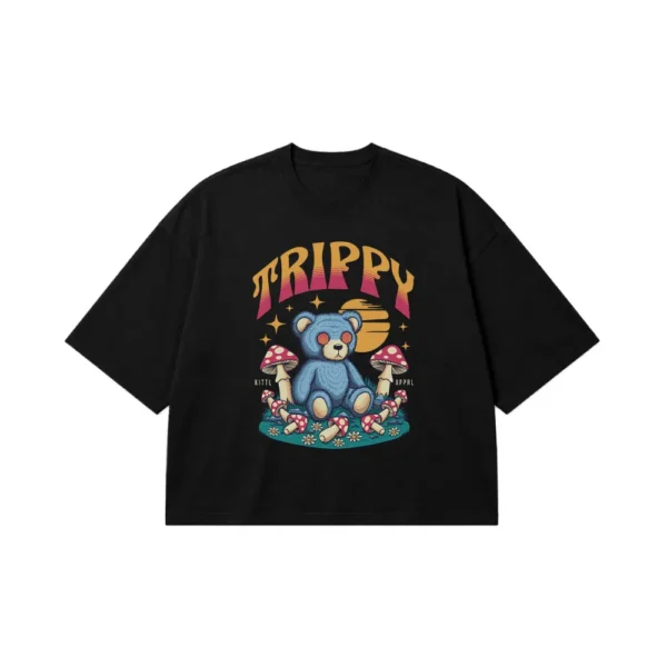 تیشرت باکسی خرس کارتونی طرح Trippy کد 29389