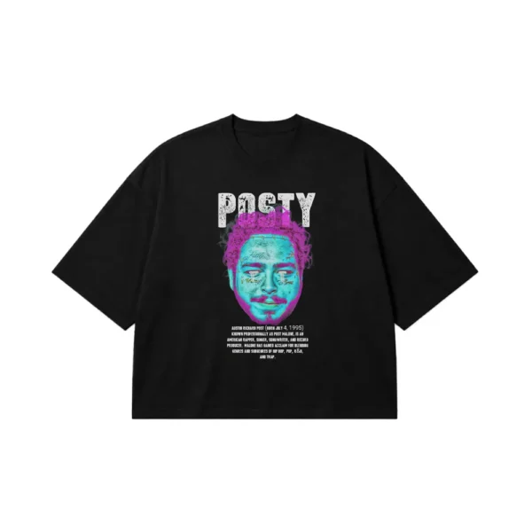 تیشرت باکسی پست مالون طرح پرتره (Post Malone) کد 29809