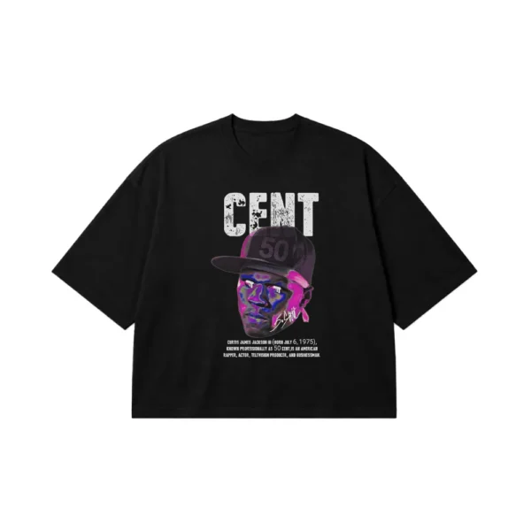 تیشرت باکسی فیفتی سنت طرح پرتره (50 Cent) کد 29819