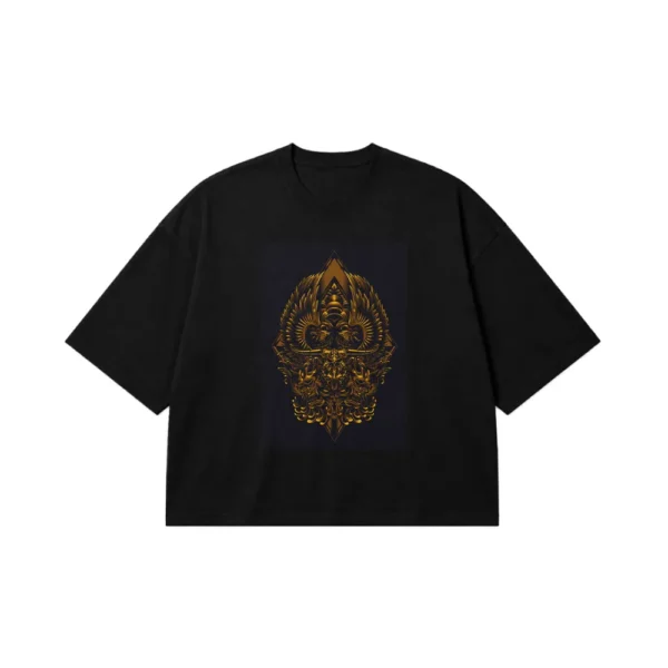 تیشرت باکسی طرح نشان زینتی طلایی کد 29835