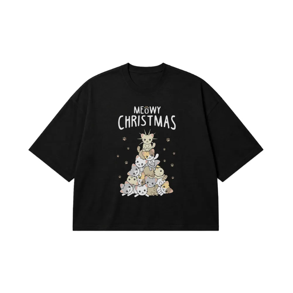 تیشرت باکسی گربه طرح کریسمسی Meowy Christmas کد 29915