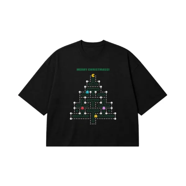 تیشرت باکسی پک‌من طرح درخت کریسمس (Pac-Man Christmas) کد 29947
