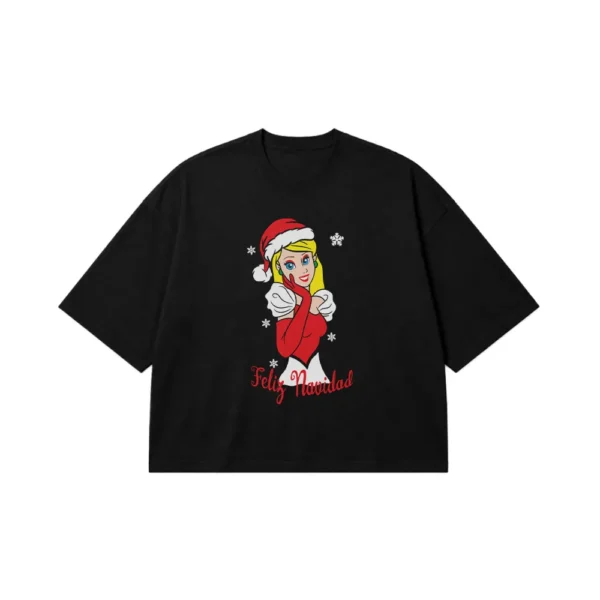 تیشرت باکسی سیندرلا دیزنی طرح کریسمسی Feliz Navidad کد 30168