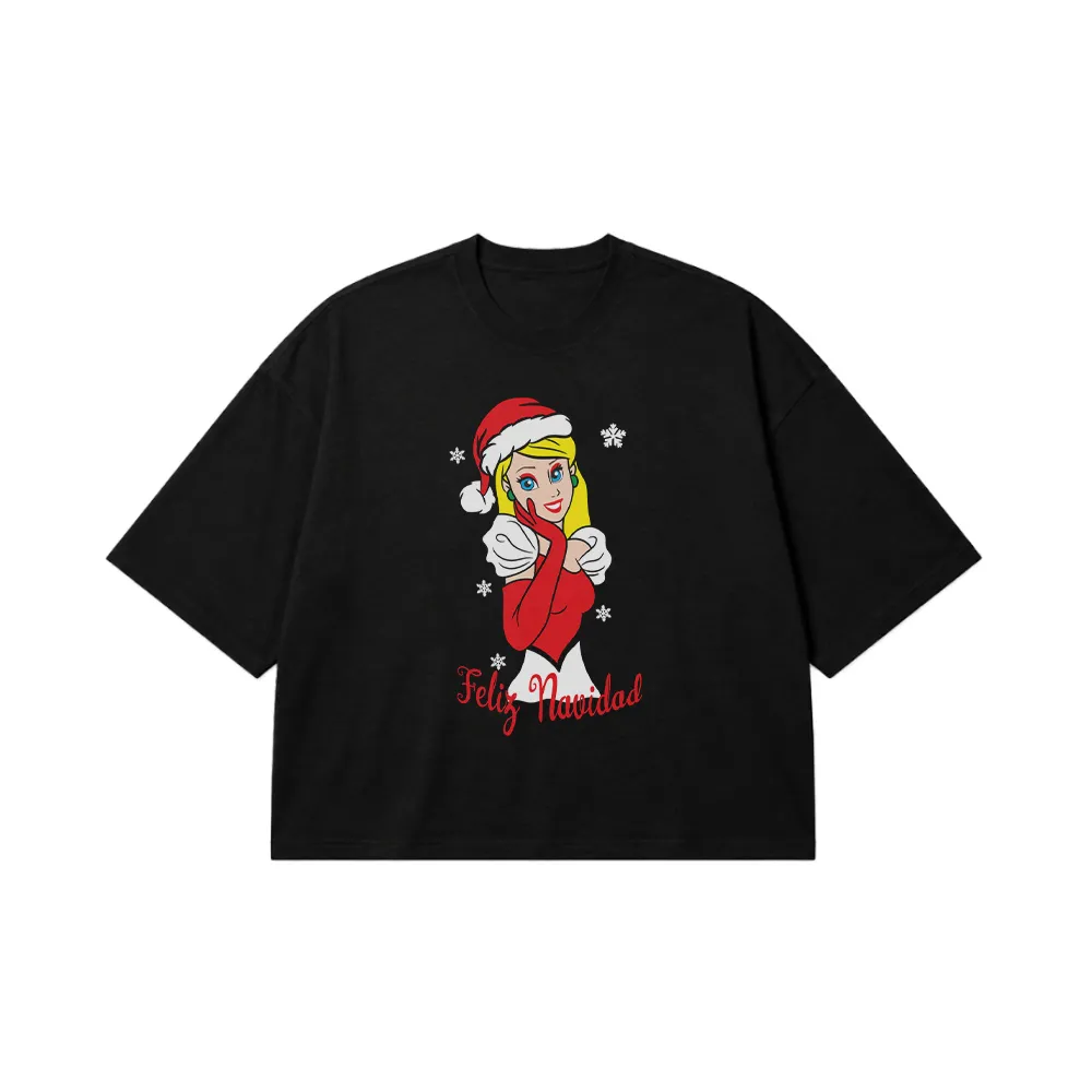 تیشرت باکسی سیندرلا دیزنی طرح کریسمسی Feliz Navidad کد 30168