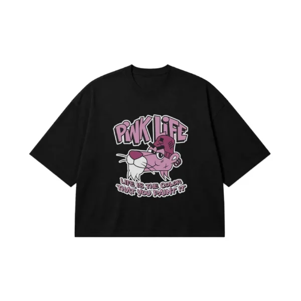 تیشرت باکسی پلنگ صورتی طرح Pink Life (Pink Panther) کد 30678
