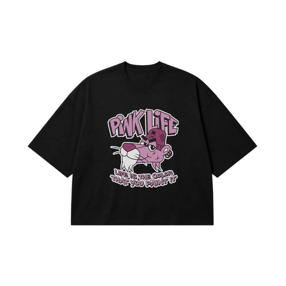 تیشرت باکسی پلنگ صورتی طرح Pink Life (Pink Panther) کد 30678