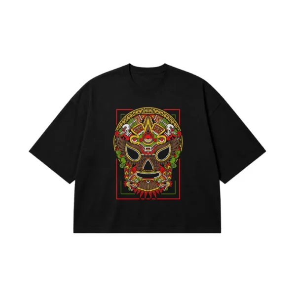 تیشرت باکسی طرح جمجمه آزتک رنگی (Aztec Skull) کد 30797
