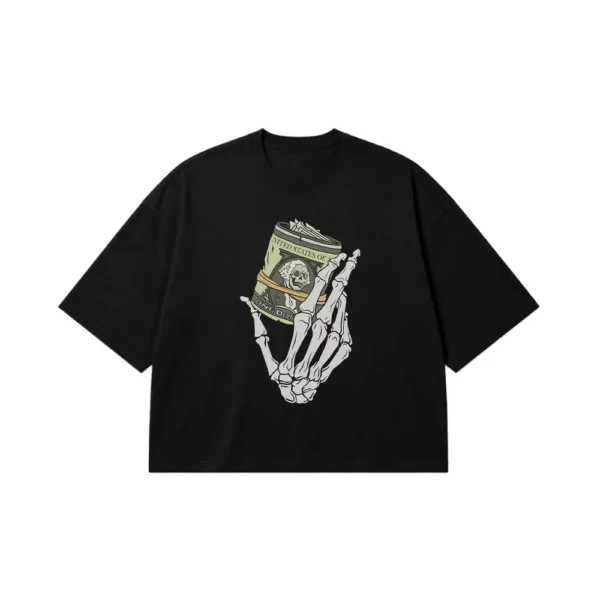 تیشرت باکسی طرح اسکلت و اسکناس دلار (Skeleton Dollar) کد 30845