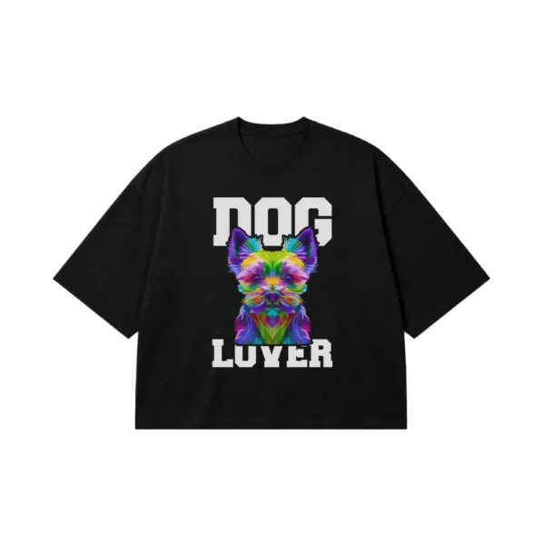 تیشرت باکسی سگ یورکشایر طرح رنگارنگ Dog Lover کد 30904
