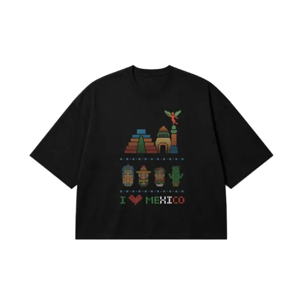 تیشرت باکسی طرح هرم آزتک I Love Mexico کد 31048