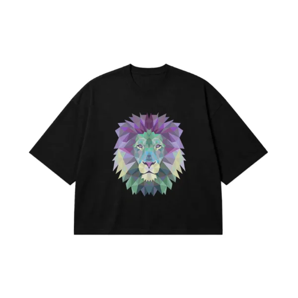 تیشرت باکسی شیر طرح هندسی رنگارنگ (Geometric Lion) کد 31064