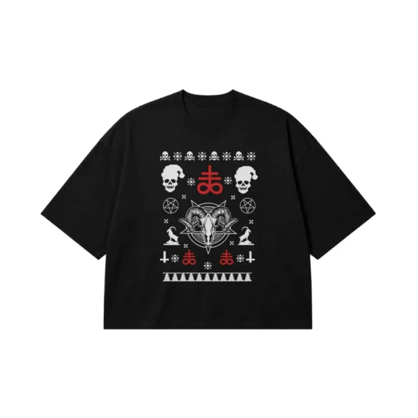 تیشرت باکسی جمجمه طرح نمادهای شیطانی (Skull Pattern) کد 31085