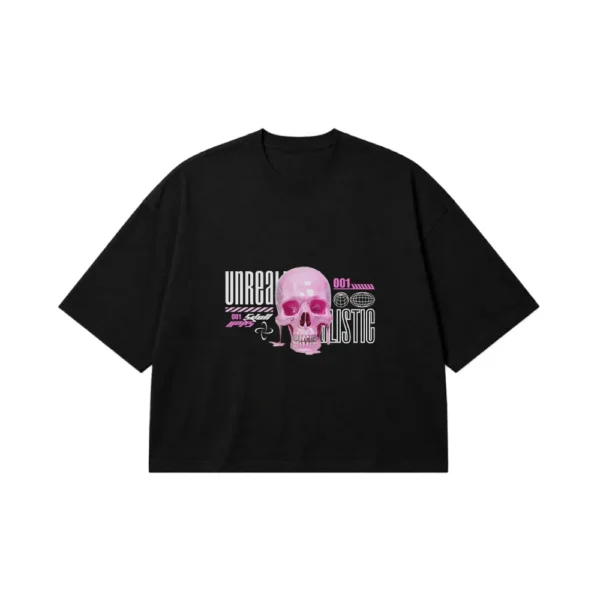 تیشرت باکسی جمجمه طرح صورتی نئونی (Neon Pink Skull) کد 31188