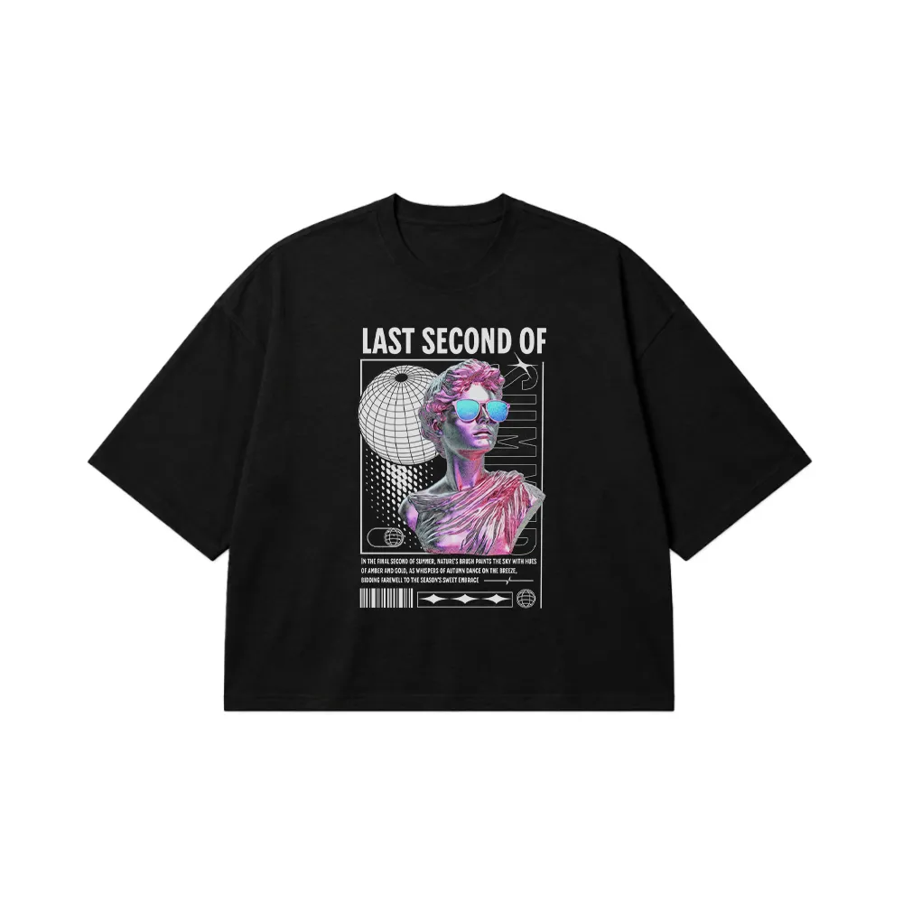 تیشرت باکسی تابستانی طرح مجسمه رترو (Last Second of Summer) کد 31261