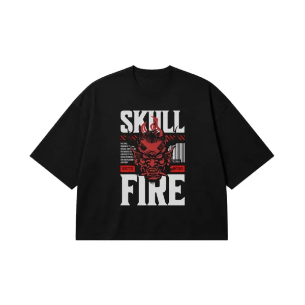 تیشرت باکسی جمجمه طرح شیطان ژاپنی (Skull Fire) کد 31265