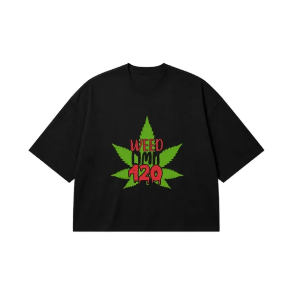 تیشرت باکسی نوشته Weed Limit 420 طرح برگ سبز کد 31552